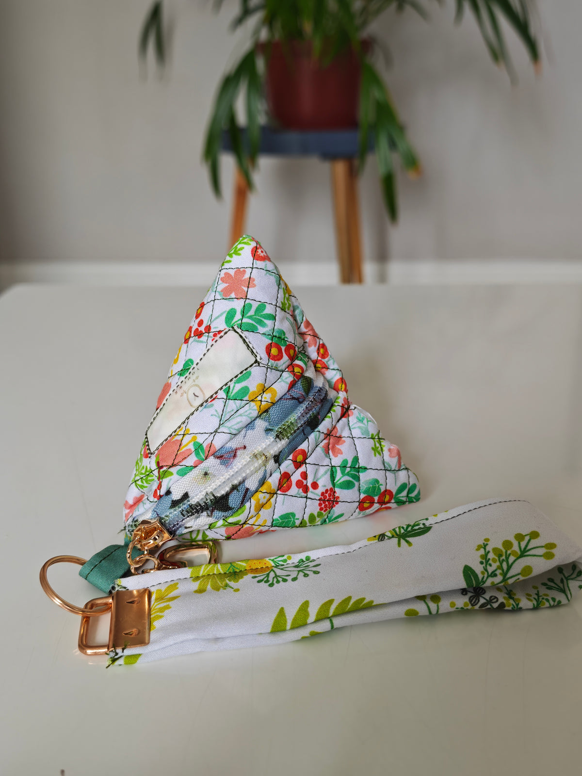 Triangular key pouch with wristlet