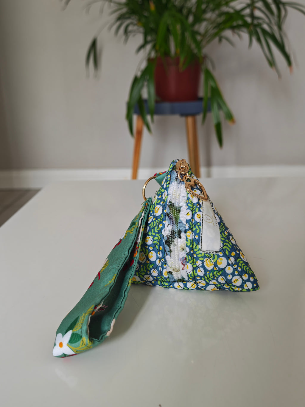 Triangular key pouch with wristlet